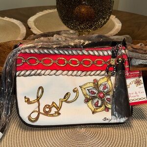 Brighton White, Red and Gold Love Script Crossbody Pouch NWT